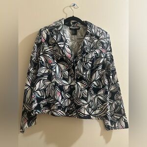 Requirements Black and White Tropical Leaf Blazer